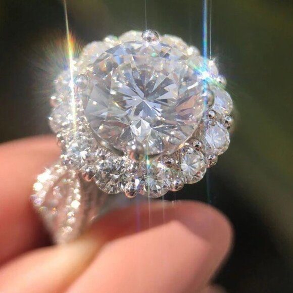 🔥Super Large Flower Zircon Wedding Silver Plated Dainty Ring for Woman, L154 - Picture 3 of 6